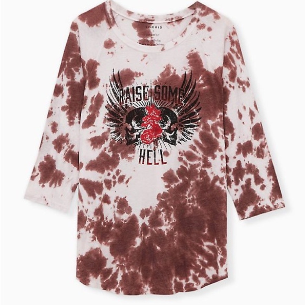 Torrid Raise Some Hell Classic Fit Raglan Tee - Tie-Dye Brown & White